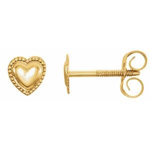 14K Yellow Youth Heart Earrings