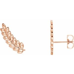 14K Rose Petite Leaf Ear Climbers