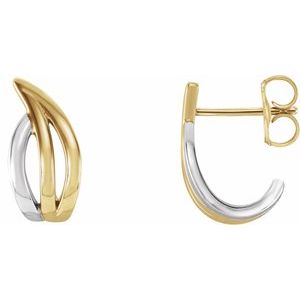 14K Yellow/White Freeform J-Hoop Earrings