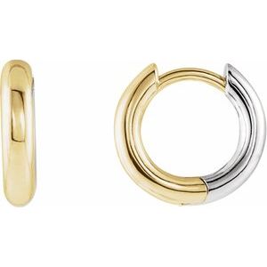 14K Yellow/White Hinged 12 mm Hoop Earrings