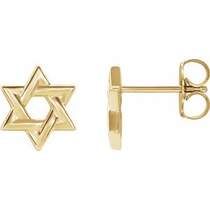 14K Yellow Star of David Earrings