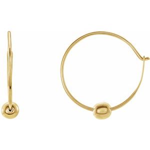 14K Yellow Youth Hoop Earrings with Bead