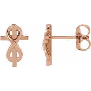 14K Rose Infinity-Inspired Cross Earrings