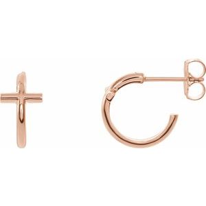 14K Rose 11.8 mm Cross Hoop Earrings