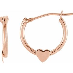 14K Rose 14.5 mm Youth Hinged Hoop Heart Earrings