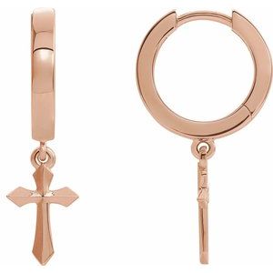 14K Rose 20.1 mm Cross Hinged Hoop Earrings