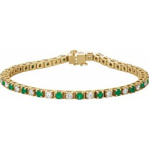 14K Yellow Natural Emerald & 1/3 CTW Natural Diamond Line 7" Bracelet