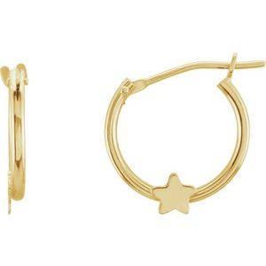 14K Yellow Star Hinged 12.5 mm Hoop Earrings