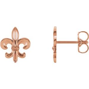 14K Rose 10.7x9 mm Fleur-de-Lis Earrings