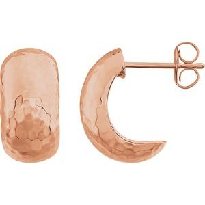 14K Rose Hammered Hollow J-Hoop Earrings