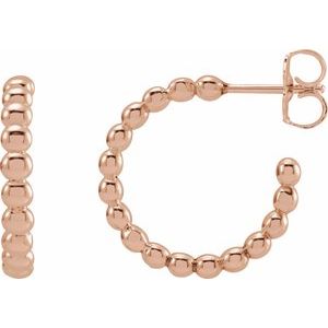 14K Rose Beaded 17 mm Hoop Earrings