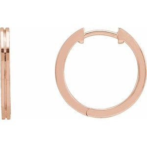 14K Rose Grooved Hinged 15 mm Huggie Hoop Earrings